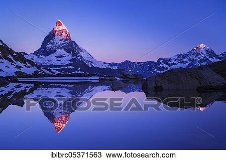 Stock Image - Matterhorn, Riffelsee, Zermatt, Valais, Switzerland, Europe. Fotosearch