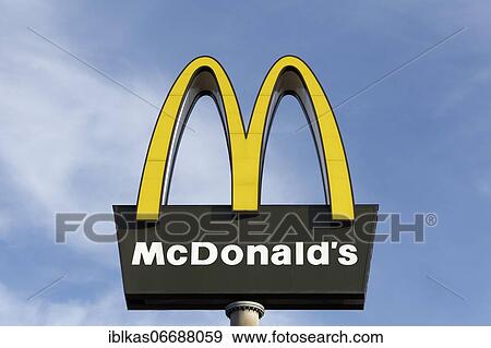 McDonald's, logo in front of blue sky, Düsseldorf, North Rhine-Westphalia, Germany, Europe View Large Photo Image Stock Photo - McDonald's, logo in front of blue sky, Düsseldorf, North Rhine-Westphalia, Germany, Europe. Fotosearch