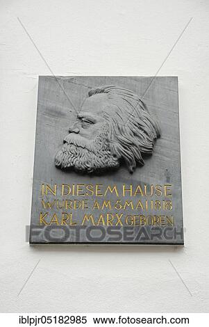 Stock Photography - Memorial plaque at the birthplace of Karl Marx, Rhineland-Palatinate, Trier, Germany, Europe. Fotosearch