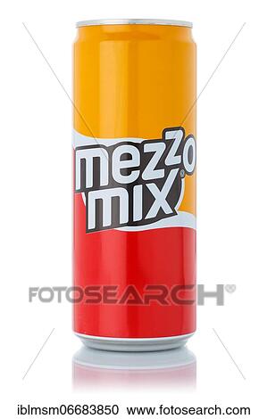 Stock Image - Mezzo Mix lemonade soft drink beverage in can cropped isolated against a white background in Germany. Fotosearch