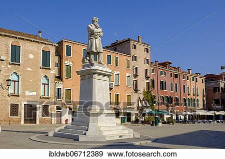 Stock Photo - Monument to Niccolò Tommaseo, 1802-1884, Italian writer and lexigrapher, statue by Francesco Barzaghi, Campo Santo Stefano, Venice, Veneto, Italy, Europe. Fotosearch