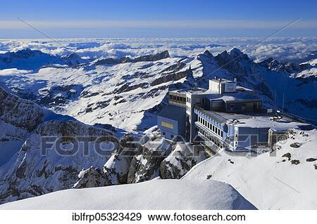Stock Photo - Mountain restaurant, view from Titlis, Wendenstöcke, Bernese Alps, Switzerland, Europe. Fotosearch