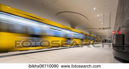 Stock Image - Moving subway train at Rotes Rathaus station, Berlin, Germany, Europe. Fotosearch