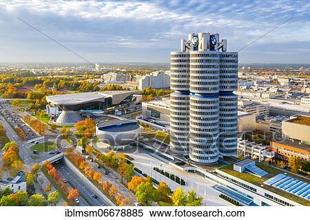 Munich BMW World headquarters skyline aerial view city architecture travel skyscraper, Munich, Germany, Europe View Large Photo Image Stock Photography - Munich BMW World headquarters skyline aerial view city architecture travel skyscraper, Munich, Germany, Europe. Fotosearch