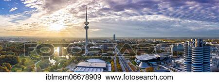 Munich Olympic Park Panorama BMW World Headquarters Skyline Aerial View City Architecture Travel, Munich, Germany, Europe View Large Photo Image Stock Photo - Munich Olympic Park Panorama BMW World Headquarters Skyline Aerial View City Architecture Travel, Munich, Germany, Europe. Fotosearch