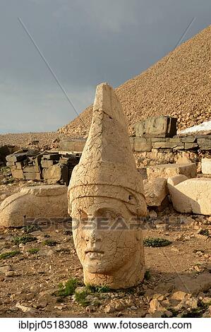 Stock Photo - Nemrut Dagi, Kahta, Anatolia, Adiyaman Province, Nemrud, stone heads and burial mounds of King Antiochus, burial shrine, memorial, Turkey, Asia. Fotosearch