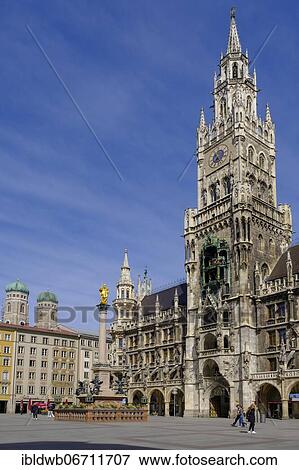 New town hall with Marian column and steeples of the Church of Our Lady, Marienplatz, Munich, Bavaria, Germany, Europe View Large Photo Image Stock Photo - New town hall with Marian column and steeples of the Church of Our Lady, Marienplatz, Munich, Bavaria, Germany, Europe. Fotosearch