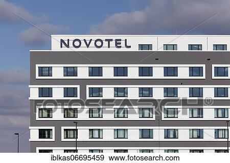 Stock Photo - Novotel Düsseldorf Airport, logo on building, mid-range hotel, Düsseldorf, North Rhine-Westphalia, Germany, Europe. Fotosearch