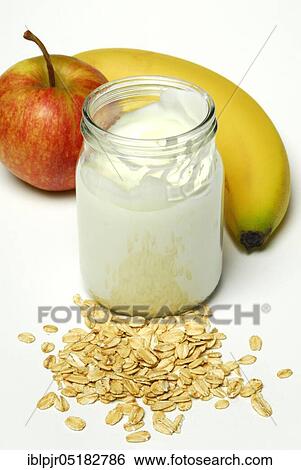 Oat flakes (Avena sativa) Glass of yoghurt, apple, banana, oats, dairy products View Large Photo Image Stock Photograph - Oat flakes (Avena sativa) Glass of yoghurt, apple, banana, oats, dairy products. Fotosearch