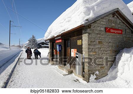 Stock Image - Obergesteln railway station, Matterhorn-Gotthard railway, Canton Valais, Switzerland, Europe. Fotosearch