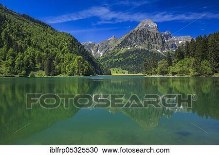 Stock Image - Obersee, Brünnelistock, 2133m, Naefels, Glarus, Glarus Alps, Switzerland, Brünnelistock, Näfels, Europe. Fotosearch