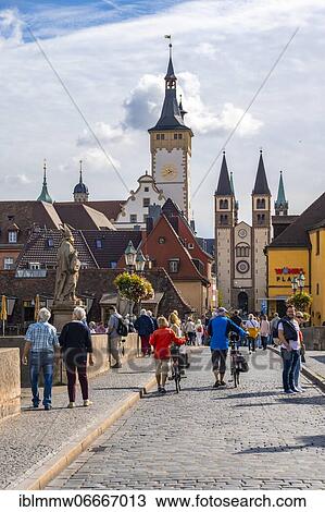 Stock Image - Old bridge over the river Main, city center with cathedral St. Kilian, Marienkapelle, river Main, Würzburg, Franconia, Bavaria, Germany, Europe. Fotosearch