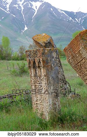 Stock Photo - Old cemetery of Gevas, gravesites, gravestones, Seljuks, Seljuk architecture, East Anatolia, Van Province, Lake Van, Ahtamar, Turkey, Asia. Fotosearch