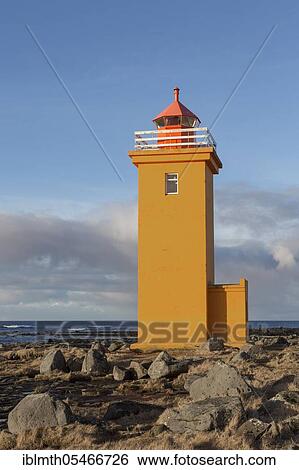 Orange lighthouse Stafnesviti near Stafnes on the peninsula Reykjanes, Iceland, Europe View Large Photo Image Stock Photograph - Orange lighthouse Stafnesviti near Stafnes on the peninsula Reykjanes, Iceland, Europe. Fotosearch