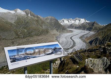 Picture - Overview board, UNESCO World Natural Heritage Jungfrau-Aletsch-Bietschhorn, Aletsch Glacier, Great Aletsch Glacier, Valais, Switzerland, Europe. Fotosearch