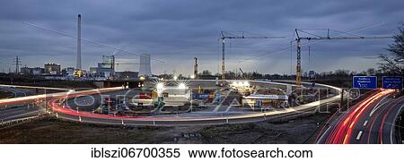 Panorama motorway junction A 43 with A 42 with power station Herne and construction site in the evening, Herne, Ruhr area, North Rhine-Westphalia, Germany, Europe View Large Photo Image Stock Photography - Panorama motorway junction A 43 with A 42 with power station Herne and construction site in the evening, Herne, Ruhr area, North Rhine-Westphalia, Germany, Europe. Fotosearch