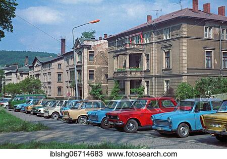 Parked cars, Trabbis, residential area, May 1990, Meiningen, Thuringia, GDR View Large Photo Image Stock Image - Parked cars, Trabbis, residential area, May 1990, Meiningen, Thuringia, GDR. Fotosearch