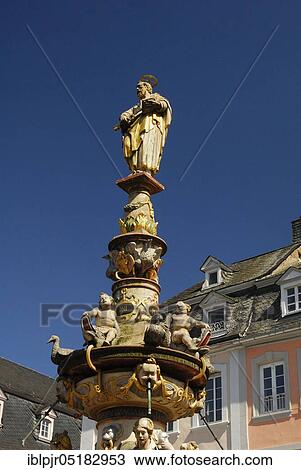 Stock Image - Petrusbrunnen, main market Trier, Rhineland-Palatinate, Germany, Europe. Fotosearch