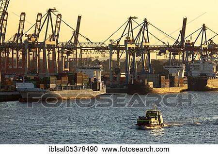 Port in Hamburg at sunset, Germany, Europe View Large Photo Image Stock Image - Port in Hamburg at sunset, Germany, Europe. Fotosearch