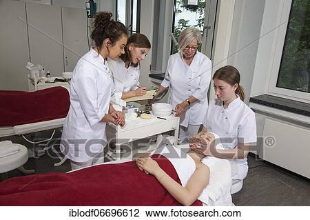 Practical training as a beautician with a vocational baccalaureate at the Elly-Heuss-Knapp-Schule, Berufskolleg der Stadt Düsseldorf, North Rhine-Westphalia, Germany, Europe View Large Photo Image Stock Image - Practical training as a beautician with a vocational baccalaureate at the Elly-Heuss-Knapp-Schule, Berufskolleg der Stadt Düsseldorf, North Rhine-Westphalia, Germany, Europe. Fotosearch
