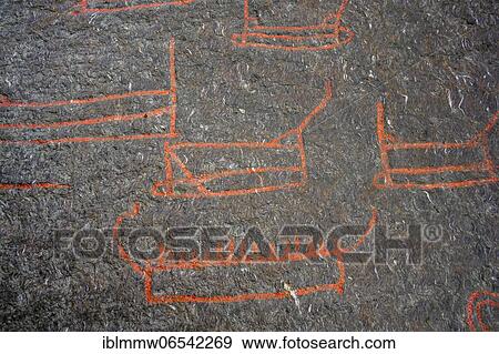 Stock Photo - Prehistoric rock paintings of boats, Helleristningane på Solbakk, Solbakk, Norway, Europe. Fotosearch