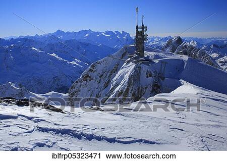 Stock Image - Radio Tower, Titlis, Obwalden/Bern, Buendner Alps, Central Swiss Alps, Central Switzerland, Switzerland, Bündner Alps, Europe. Fotosearch