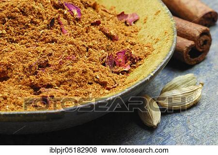 Stock Photo - Ras el-Hanout, more than 30 ingredients, spice mixture from Morocco. Fotosearch