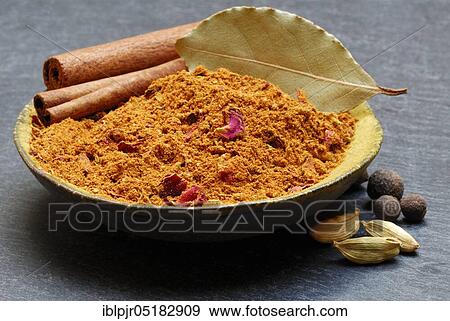 Stock Photo - Ras el-Hanout, more than 30 ingredients, spice mixture from Morocco. Fotosearch