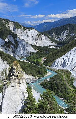 Stock Image - Rhine Gorge, Graubuenden, Switzerland, Europe. Fotosearch