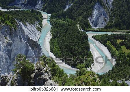 Stock Image - Rhine Gorge, Graubuenden, Switzerland, Europe. Fotosearch