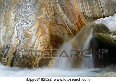 Stock Image - River Verzasca, Ticino, stone structure, rock vein, Valle Verzasca, Ticino, Switzerland, Europe. Fotosearch