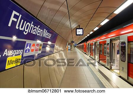 Stock Image - S-Bahn station Deutsche Bahn Airport Messe Stuttgart, Germany, Europe. Fotosearch