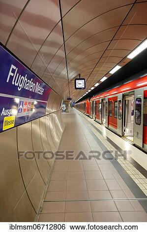 Stock Photograph - S-Bahn station Deutsche Bahn Airport Messe Stuttgart, Germany, Europe. Fotosearch