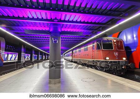 Stock Photograph - SBB locomotive Re 420 train at Zurich Airport (ZRH) station in, Zurich, Switzerland, Europe. Fotosearch