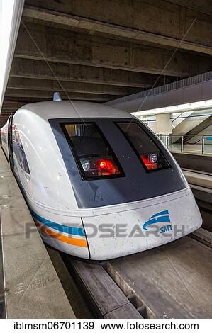 Stock Photo - Shanghai Transrapid Maglev train traffic portrait infrastructure in Longyang Road station, Shanghai, China, Asia. Fotosearch