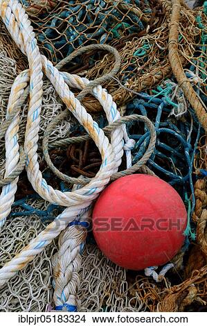 Picture - Ship ropes and fishing nets with floating ball, Honfleur, Normandy, France, Europe. Fotosearch