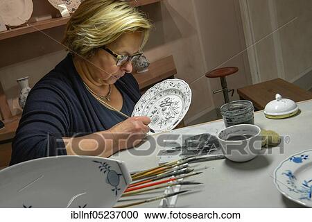 Stock Image - Showroom, Porcelain Manufactory, Meissen, Saxony, Germany, Europe. Fotosearch