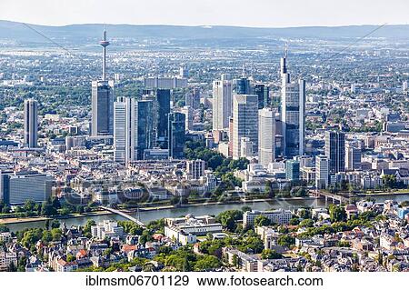 Skyline aerial view river Main skyscrapers Commerzbank City, Frankfurt, Germany, Europe View Large Photo Image Stock Photo - Skyline aerial view river Main skyscrapers Commerzbank City, Frankfurt, Germany, Europe. Fotosearch