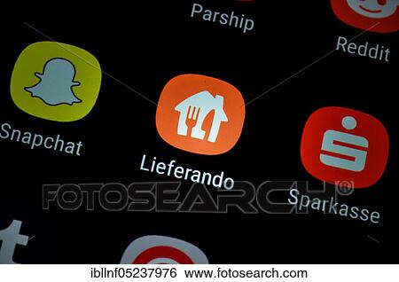 Stock Photograph - Smartphone, Display, App, Lieferando. Fotosearch