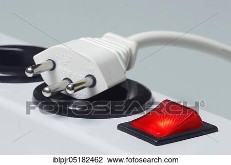 Stock Image - Socket strip with swiss plug, switch. Fotosearch