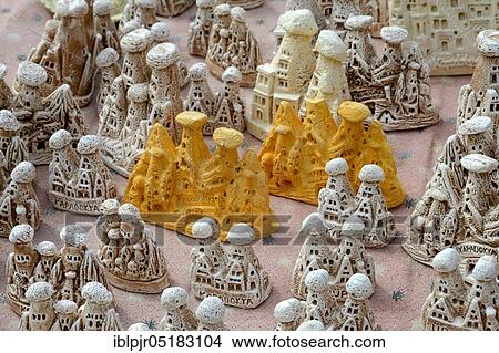 Picture - Souvenir stand with replicas of the rock dwellings, Anatolia, Central Anatolia, Cappadocia, Turkey, Asia. Fotosearch