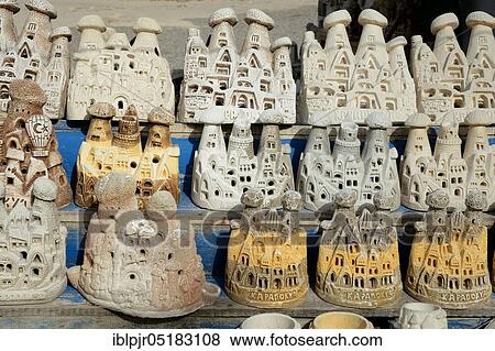 Stock Photo - Souvenir stand with replicas of the rock dwellings, Anatolia, Central Anatolia, Cappadocia, Turkey, Asia. Fotosearch
