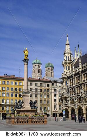 St. Mary's Column and Church Towers of the Church of Our Lady, Marienplatz, Munich, Bavaria, Germany, Europe View Large Photo Image Stock Photo - St. Mary's Column and Church Towers of the Church of Our Lady, Marienplatz, Munich, Bavaria, Germany, Europe. Fotosearch