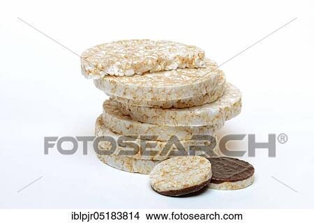 Picture - Stacked rice wafers, chocolate coated rice wafers, rice cake. Fotosearch