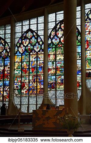 Stock Photography - Stained glass windows, Ste-Jeanne d'Arc church, Rouen, Normandy, France, Europe. Fotosearch