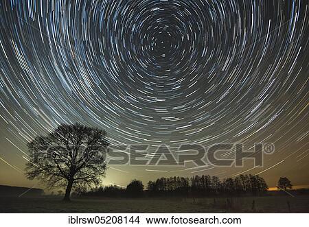 Picture - Star trails, Lower Saxony, Germany, Europe. Fotosearch