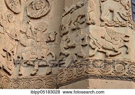 Stock Photo - Stone relief, Eastern Turkey, Eastern Anatolia, Holy Cross Church, Ahtamar Island, Van Lake, Van Lake, Akdamar Island, Aghtamar Island, Ahtamar, Church of the Holy Cross, Turkey, Asia. Fotosearch