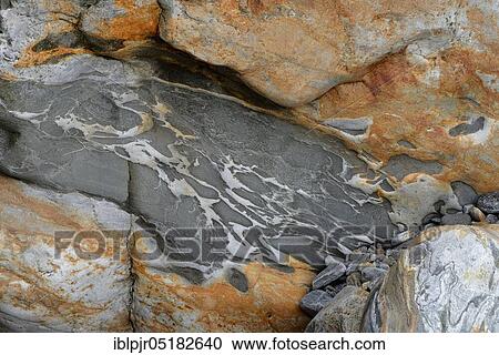 Stock Image - Stone structure, Ticino, Verzasca river, rock vein, Valle Verzasca, Ticino, Switzerland, Europe. Fotosearch