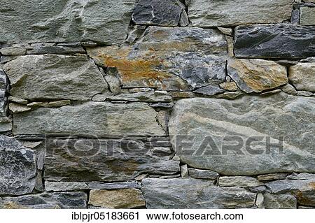 Stock Image - Stone wall, natural stone wall, Riederalp, Valais, Switzerland, Europe. Fotosearch