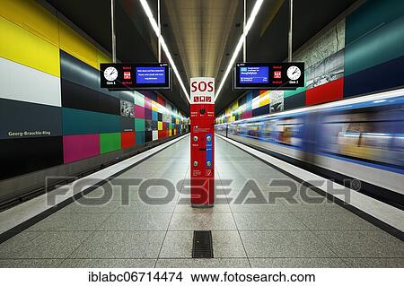 Subway station with emergency call pillar, Georg-Brauchle-Ring, Munich, Upper Bavaria, Bavaria, Germany, Europe View Large Photo Image Picture - Subway station with emergency call pillar, Georg-Brauchle-Ring, Munich, Upper Bavaria, Bavaria, Germany, Europe. Fotosearch
